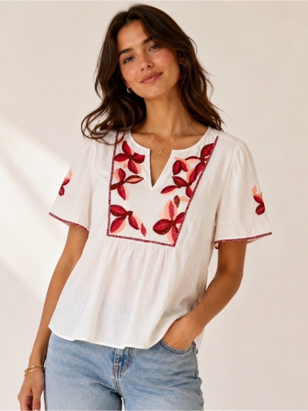 Madewell Embroidered Fable Short Sleeve Top Sz X-Small